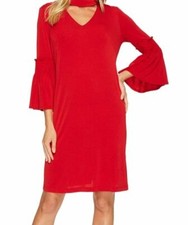 $200 Christin Michaels Women's Red Tatum Bell Sleeve Zip Back Dress Size 16
