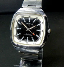 vintage, large Soviet wristwatch Chaika (television), working, original bracelet