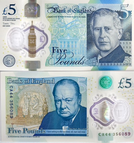 GREAT BRITAIN 5 Pounds 2023 2024 P 398 NEW King Charles III Polymer UNC ...