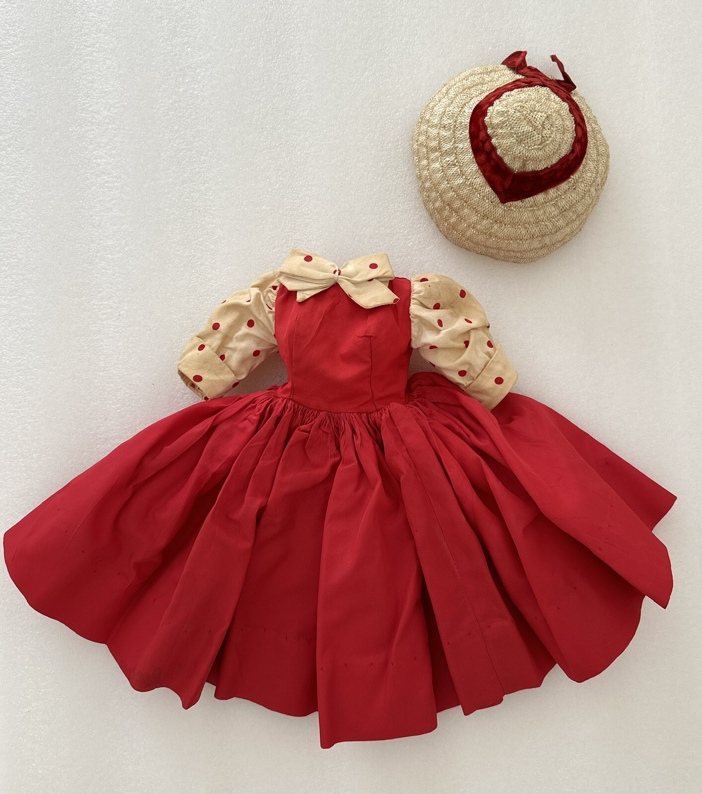 Vintage Tagged Red Dress & Matching Hat For ‘50s Madame Alexander Cissy