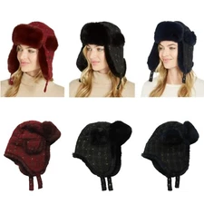 INC Women's Winter Trapper Hat - Woven Shine Faux Fur Wool Blend - One Size