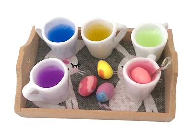 Dollhouse Miniature Easter Egg Coloring Kit Tray Artisan Clay Set Handmade 1:12