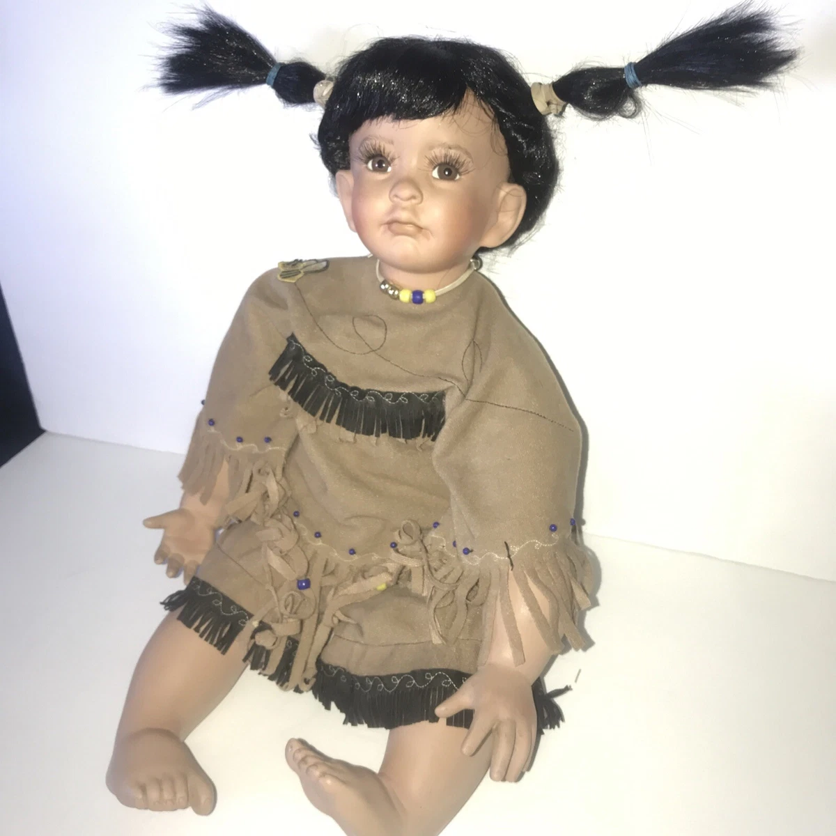 Kelly J Rubert 2002 AEL Sitting Native Indian Porcelain Doll 21 X 11 Exc Cond