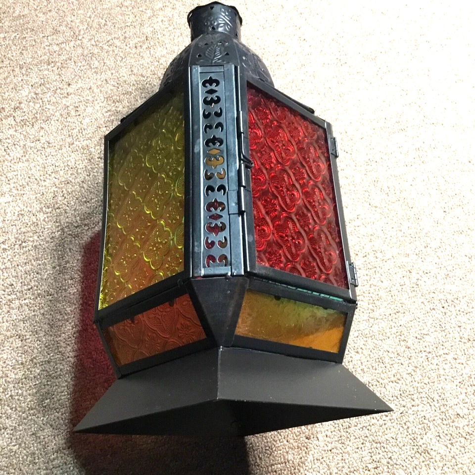 Candelabro colgante linterna vintage color metal ornamentado vidrio 15" de largo Foto 3 de 4