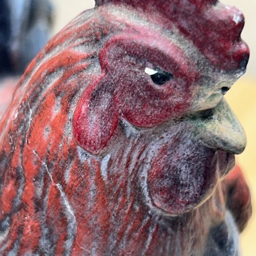 Farm House Ceramic Rooster Figurine Blue and Red 7 inches tall - Picture 18 of 20