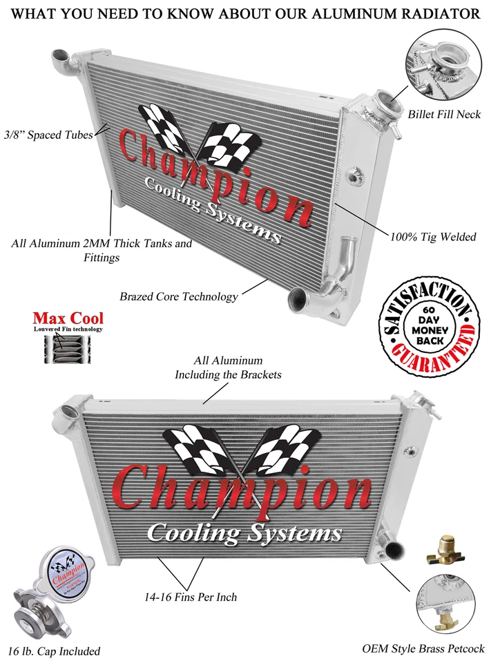 Radiador de aluminio Champion Racing 3 filas para Chevy Corvette 1973-76 Foto 3 de 4