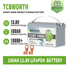 TCBWORTH 12V 100Ah LiFePO4 Lithium Battery for RV Marine Solar System 100A BMS