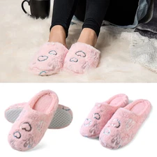 Anti Slip Pink Plush Heart Warm Slippers House Spa Shoes With Memory Foam Sole