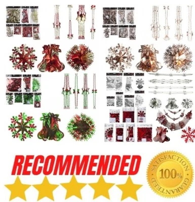 SNOW WHITE Vintage Christmas Foil Wall Ceiling Home Decorations Garlands Snowflakes NEW