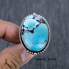 Tibetan Turquoise 925 Sterling Silver Mother's Day Gift Ring Jewelry Size-6.75"