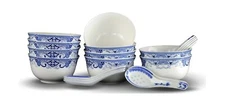 10 Pcs Fine Bone China Blue and White Chinese Soup Bowls Ceramic Porcelain Bo...