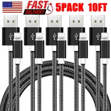5-PACK USB Heavy Duty Fast Charger Cable Cord For iPhone 5 6 7 8 X 11 12 13 MAX