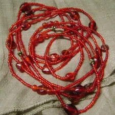 STUNNING VINTAGE  SEED BEADED RED GLASS BEADS 60" LENTH OVER THE HEAD NECKLACE