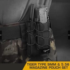Tactical Molle Open-Top 5.56 & 9mm Mag Pouch Rifle Pistol Magazine Pouch Carrier
