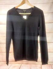 Women's 100 Cashmere Black V Neck Sweater Warm Top Size Medium Gift for Her