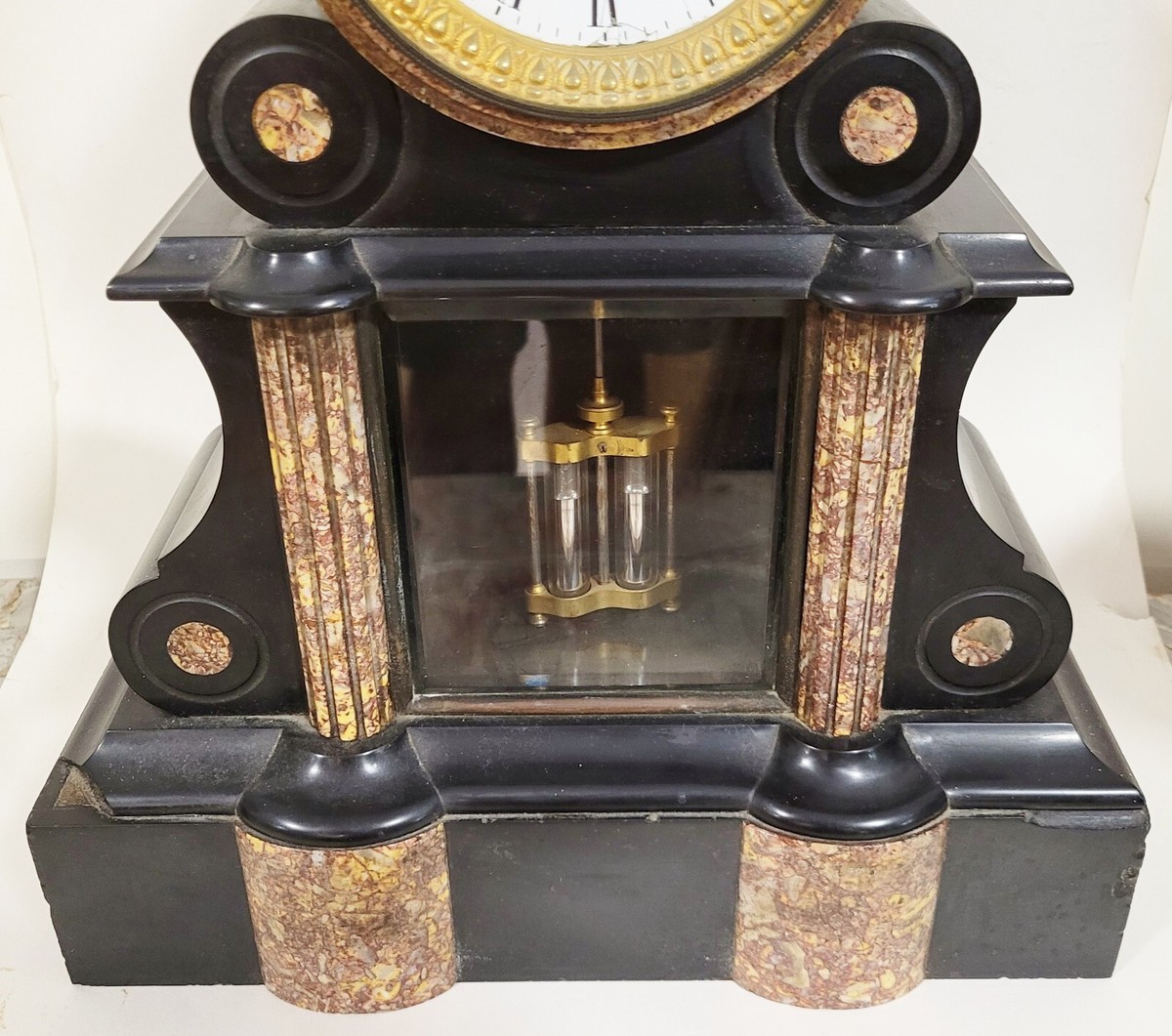 Antique FRENCH Napoleon III Inlaid MARBLE 3 Piece CLOCK SET w