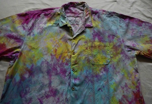 Silk Tie Dye Pink Short Sleeve Button Up Shirt - 2XL Mens Hand Made Tommy Bahama - Picture 6 of 6