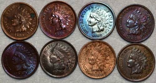 8x AU-UNC Indian Head Cent, 2x 1880, 2x 1882, 1900, 1901, 1906, & 1907
