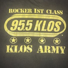 Rare Rock Station 95.5 KLOS Rocked 1st Class KLOS Army Shirt XL Green Vintage
