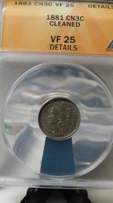 1881 United Stats of America -  Three Cent Nickel — ANACS - VF 25