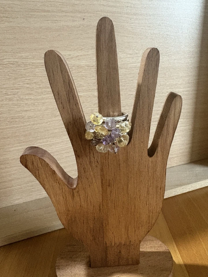 Anello Fasce Multiple Argento 925 Quarzo Citrino Ametista Pendenti 19.1GR 17.8MM - Immagine 3 di 3