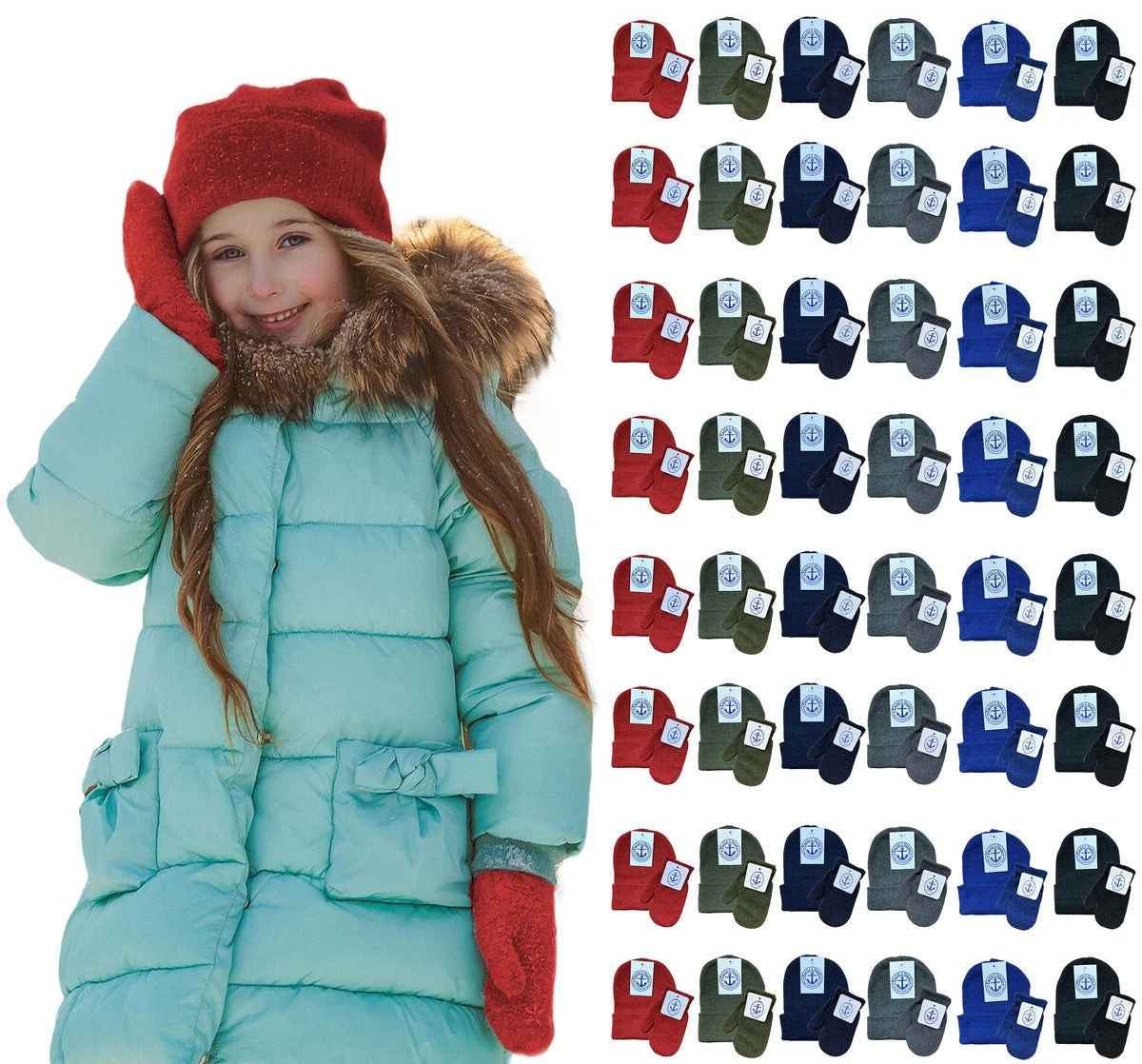 48 Pack Yacht & Smith Wholesale Kids Beanie and Glove Kit Sets
