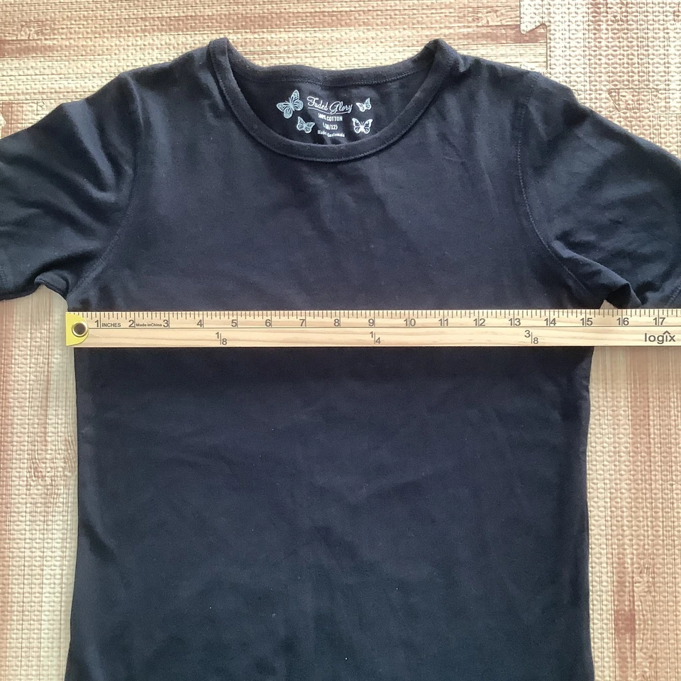 VTG Y2K Girls T-shirt Top Faded Glory Shirt Youth Size Large 10/12 Black Cotton - Image 4 of 4