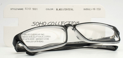 SOHO COLLECTION 1061 Black Crystal Mens Rectangle Eyeglasses 60-16-150 B:39