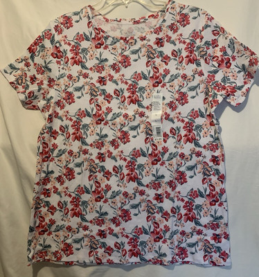 Croft & Barrow L Hot Pink Classy Floral Knit Top, crew neck, short sleeves - NWT