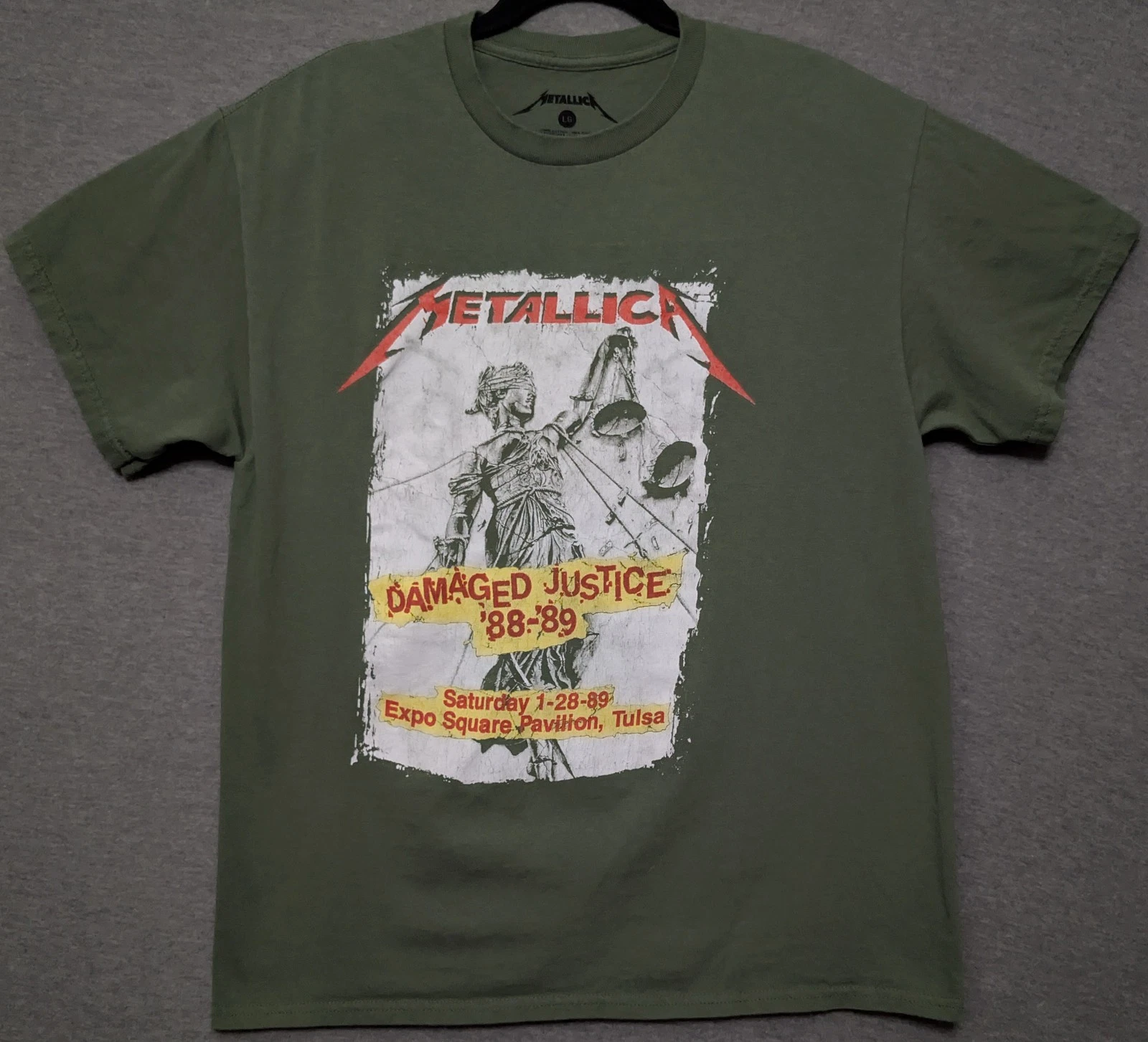 Metallica Damaged Justice 88-89 Expo Square Tulsa L Green Shirt 20" W X 27" L