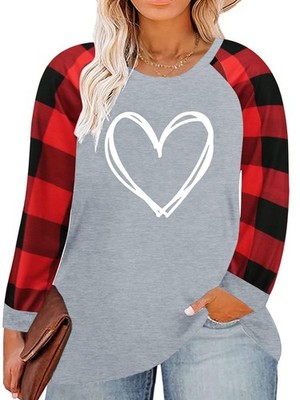HDLTE Womens Plus Size Valentines Tops Love Heart Graphic 3X, 7_light Grey 