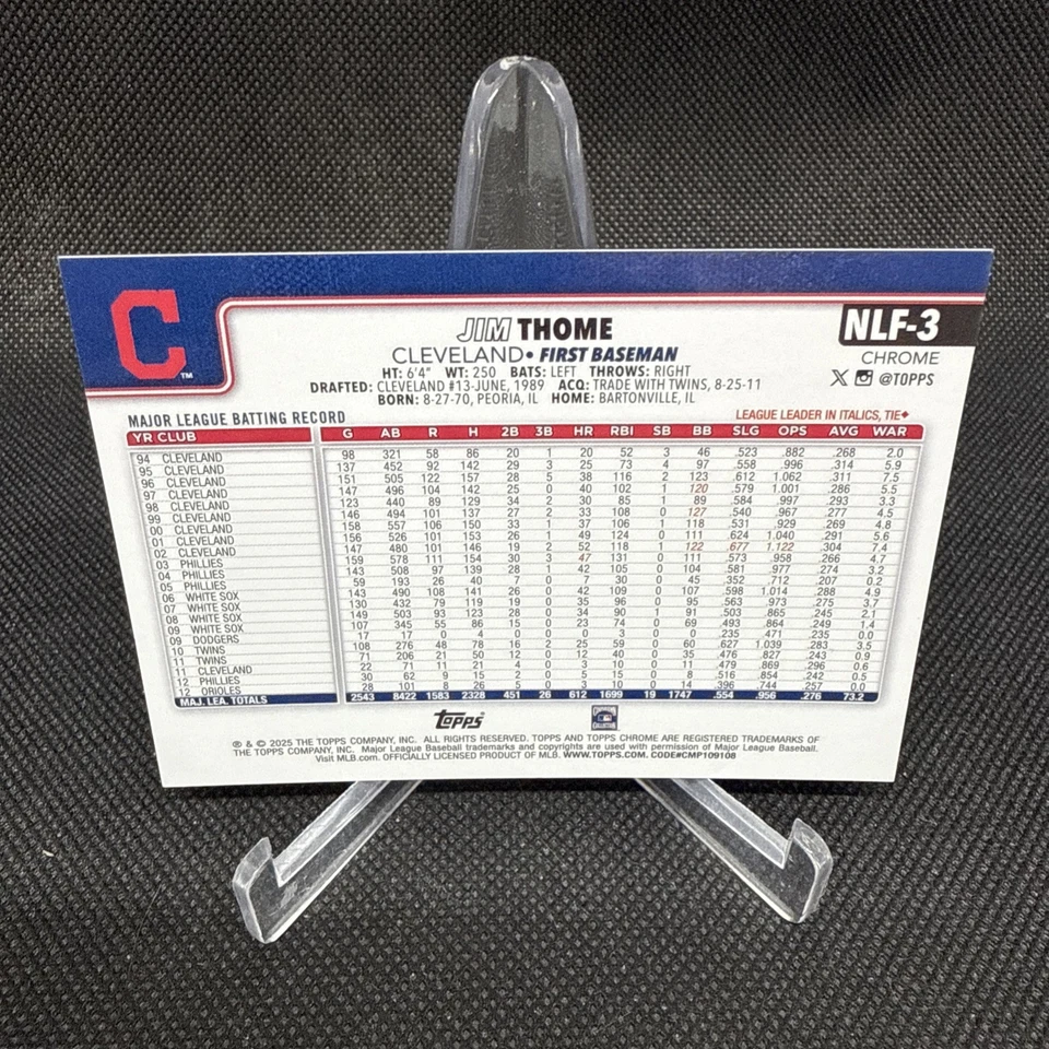 2025 Topps Chrome Jim Thome Silver Numbers Live Forever/99 #NLF-3 Guardians Foto 2 de 2