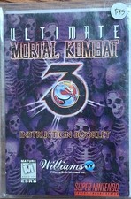 Ultimate Mortal Kombat 3 SNES game with manual, tray, protector, and dust cover