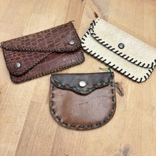 Group 3 Vtg Leather Wallets Coin Purses w Snaps, Handmade, Largest 4.5"w