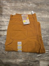 carhartt washed duck work dungaree Flannel Lined Loose Fit Brown Pants 42x32