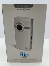 Flip Video Ultra Series White & Silver 2 GB 60 Minutes USB Camcorder LIKE NEW!