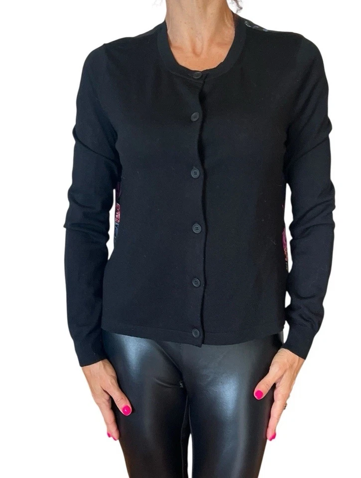 Cárdigan de lana negro pequeño para mujer PS Paul Smith suéter seda floral panel trasero Foto 2 de 4