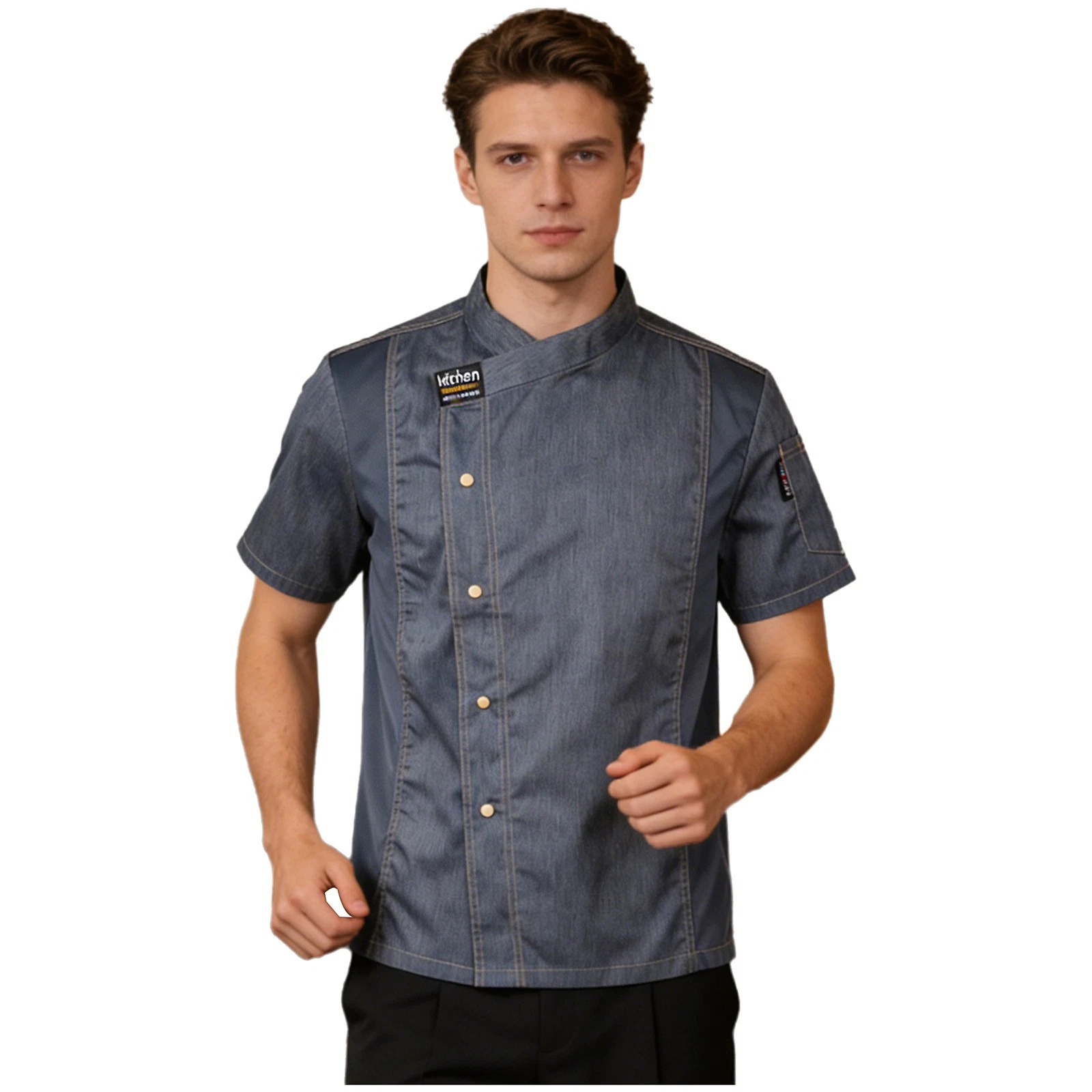 US Mens Chef Coat Jacket Restaurant Kitchen Uniform Long/Short Sleeve Work Wear image 1