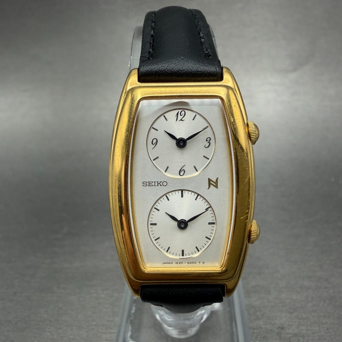Seiko Dual Time Noie Watch Women 21mm Silver Dial Gold Tone 1E20