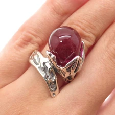 HAGIT GORALI Sterling Vintage Israel Grape Glass Flower Modernist Ring Size 6