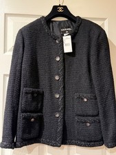 CHANEL 11C ICONIC TWEED NEW TAG LITTLE BLACK JACKET BRAIDED TRIM CC BUTTON FR48