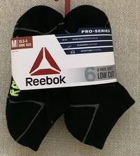 NEW Reebok Boys Socks Black Med 10.5-4 Low-Cut Pro Series 6 Pair Moisture Contrl