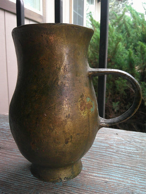 Vintage Cast Bronze Pitcher 7'' Tall Very Heavy