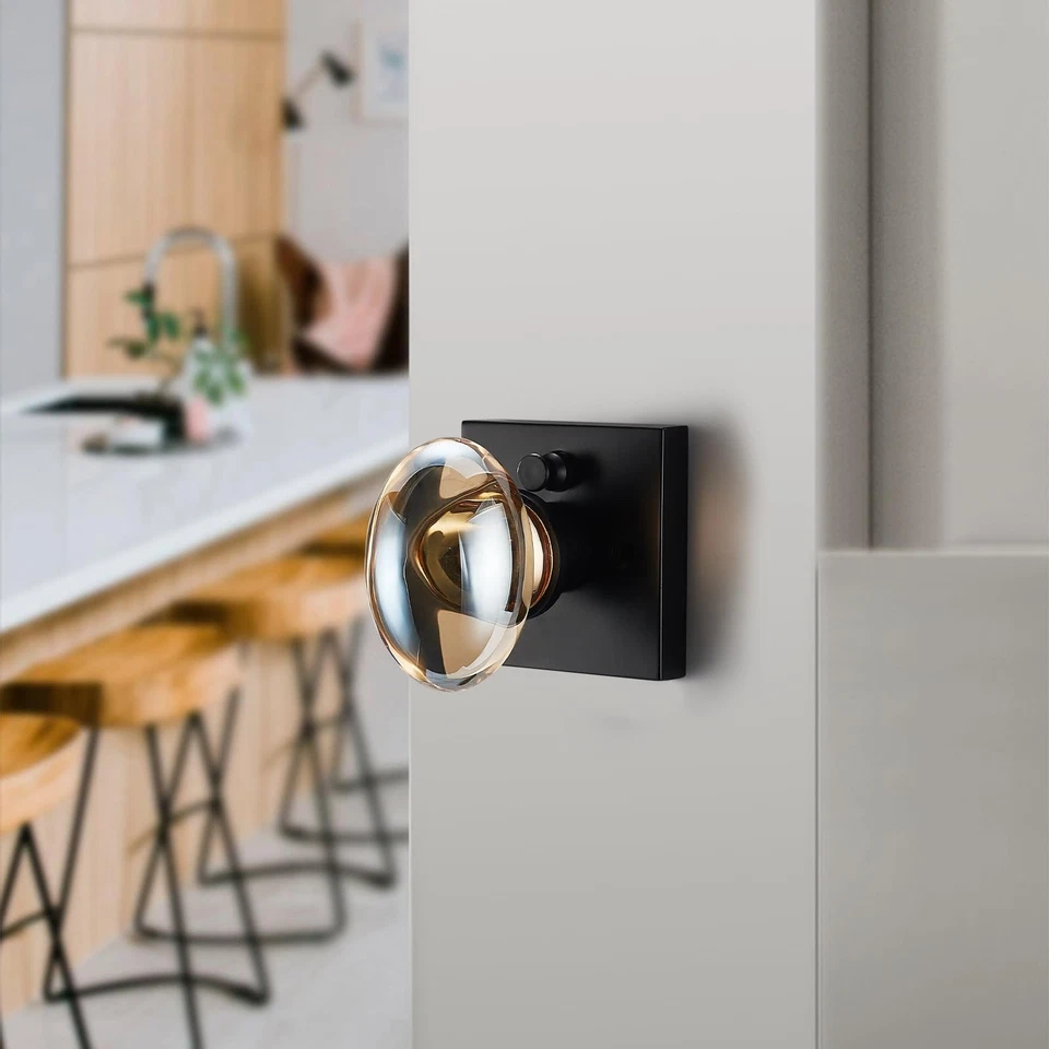 Perillas de puerta de vidrio dorado champán, manijas de puerta de cristal de privacidad premium con Lo... Foto 4 de 4