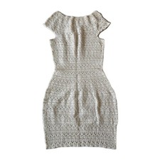 Vtg Hand Crochet White Cottagecore Boho Hippie Cap Sleeve Mini Dress S