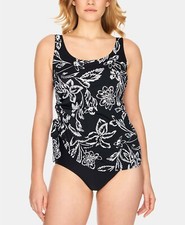 Swim Solutions Classic Bloom Tummy-Control One-Piece Swimsuit,Size 14, MSRP 109