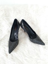 Laura Ferri Women's Black Leopard Print Leather High Heel Sandals Siz EUR 40-1/2