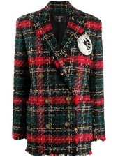 Balmain Double-breasted Tartan Tweed Embellished Blazer Size F 34 Uk 6 Us 2 Xs