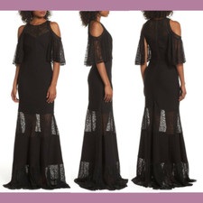 NEW 548 Tadashi Shoji PLUS 1X Esme Cold Shoulder Lace Gown in Black G966