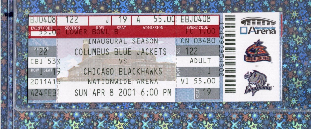 Final gm 1st season CBJ Tyler Wright OT win Ticket 4-8-2001 Blackhawks  Amonte
